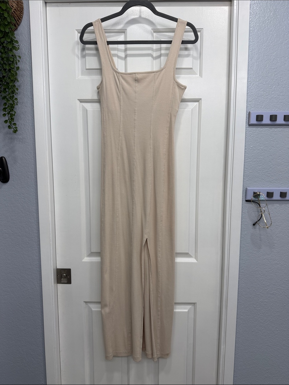 l*space Sleeveless long dress with above knee slit, in Light Beige